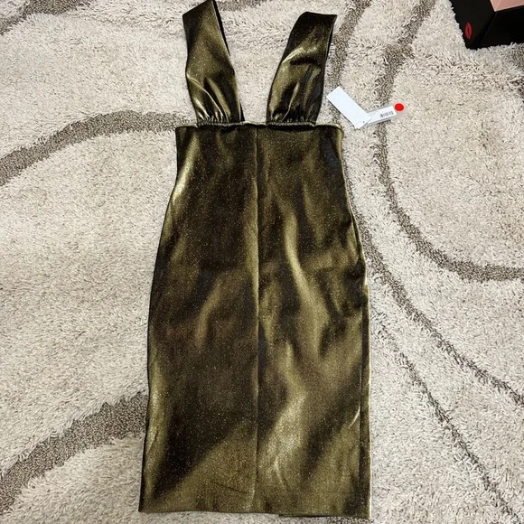 FINAL PRICE. AREA Lamé Plunge Midi Dress - Picture 1 of 7